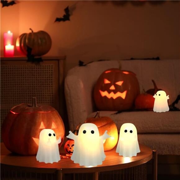 4 Pack Halloween Decorations Indoor, LED Ghost Decor Flameless Taper Candles - Picture 5 of 7